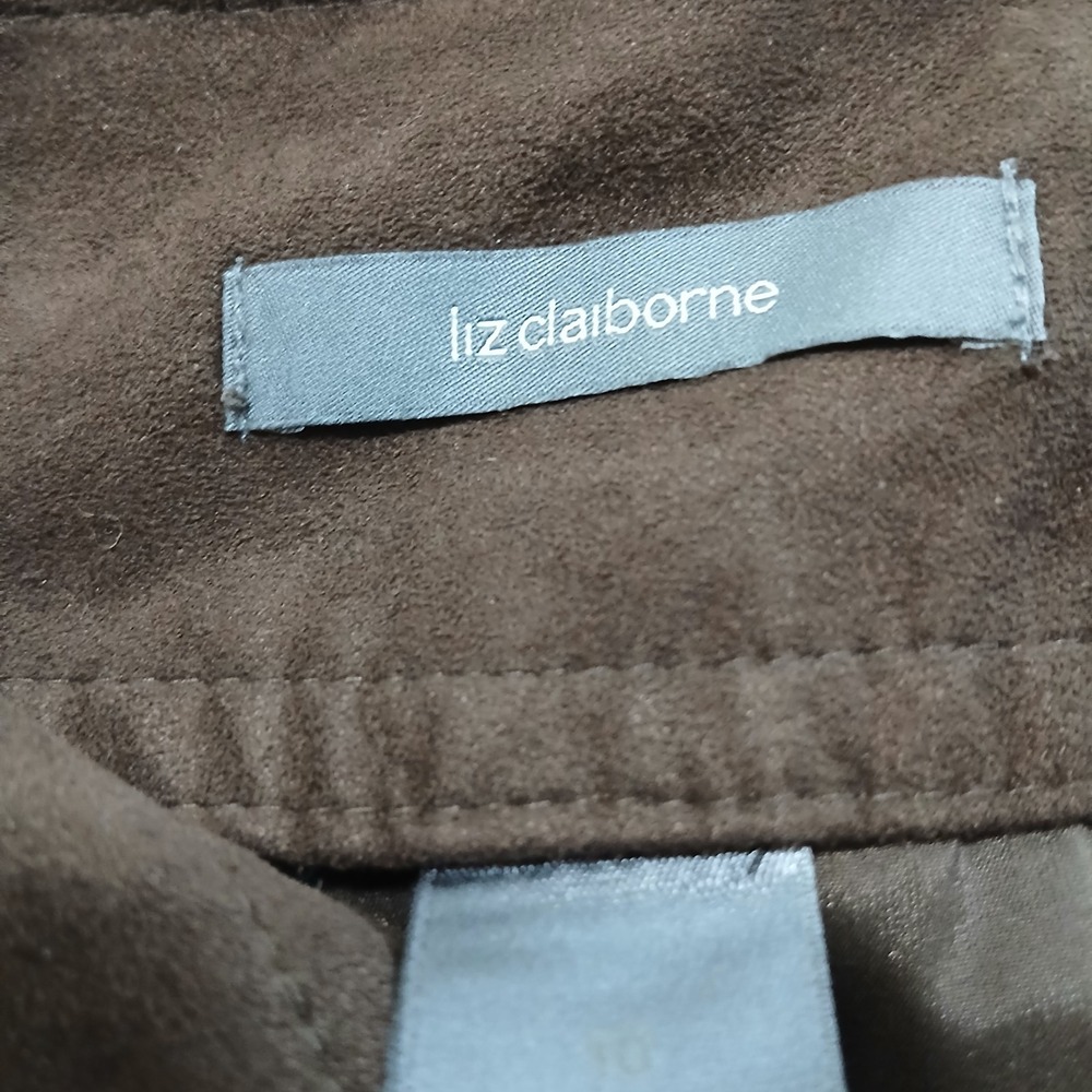 Vintage Liz Claiborne 90s Brown Faux Suede Zip Knee Length Skirt Women's Size 10 - Picture 9 of 11